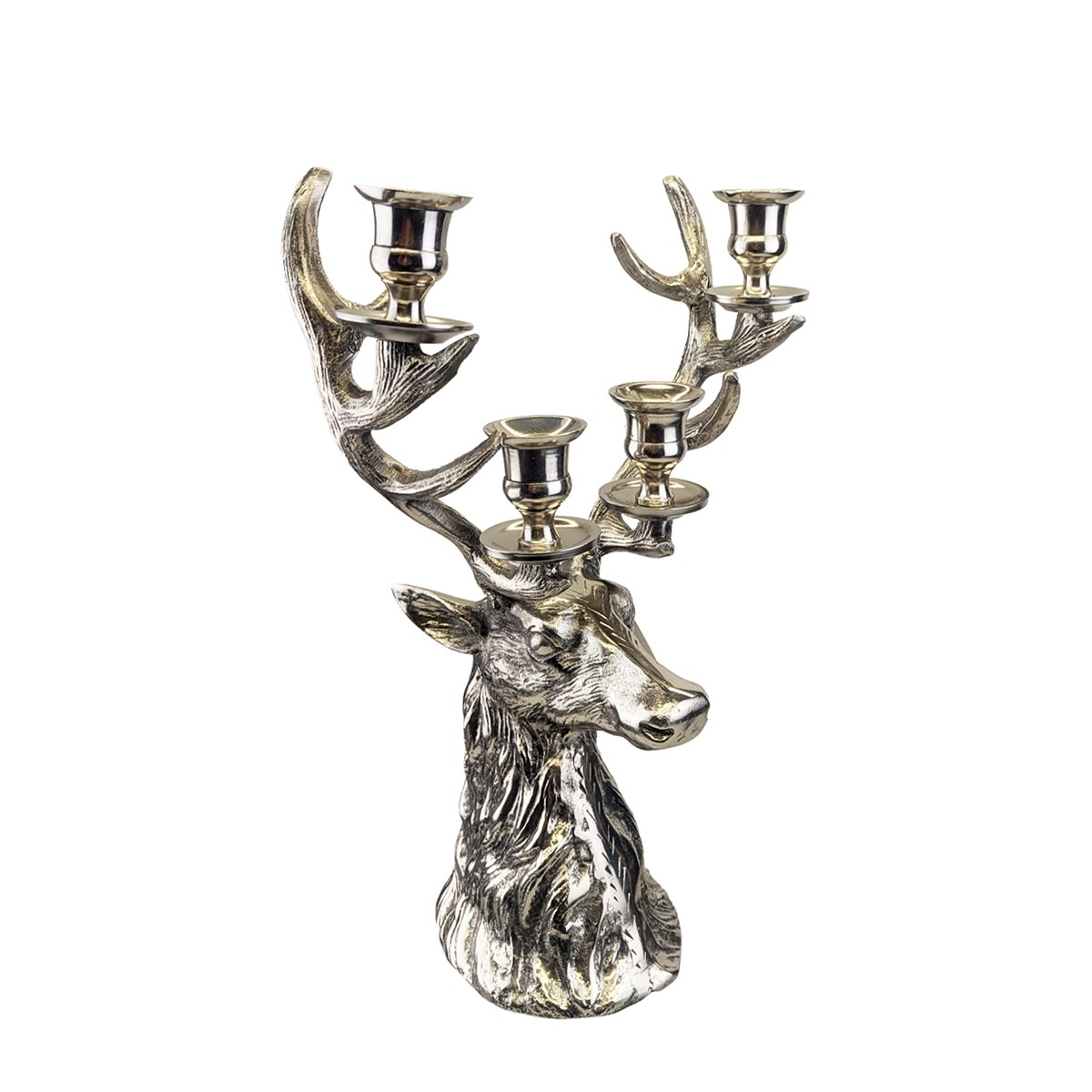 Stag Head Taper 4-Tier Candle Holder 40cm - Nickel Plated Aluminium