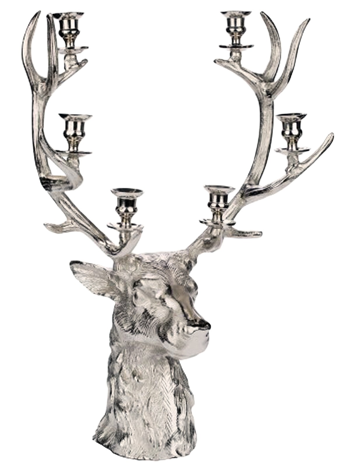 Stag Head Taper 6-Tier Candle Holder 89cm - Antique Nickel Finish