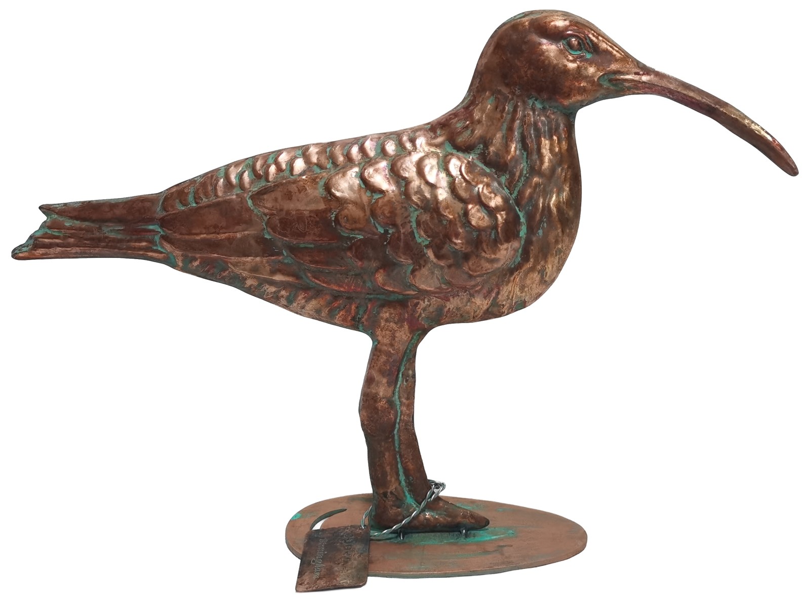 45.5cm Aged Copper/Verdigris Finish 1D Curlew Statue On Heavy Metal Base