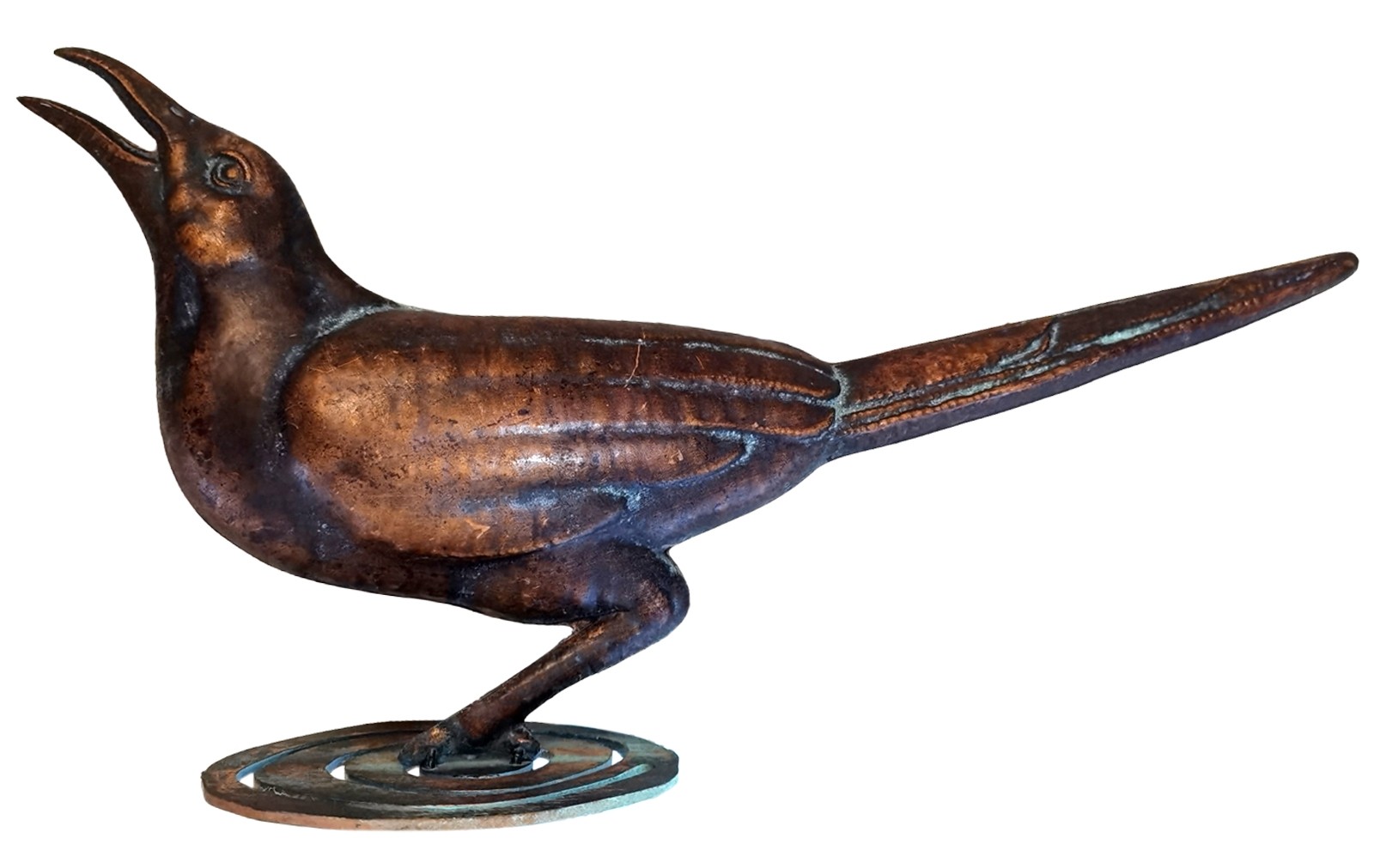 49cm Aged Copper/Verdigris Finish 1D Singing Bird Statue On Heavy Metal Base