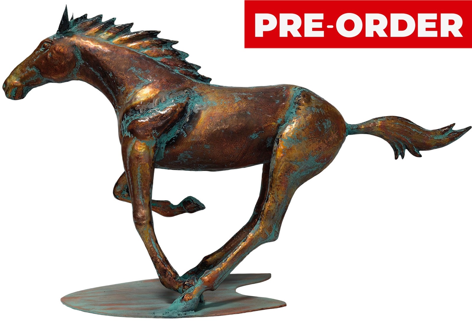 102cm Aged Copper/Verdigris Finish 3D Giant Horse Statue On Heavy Metal Base