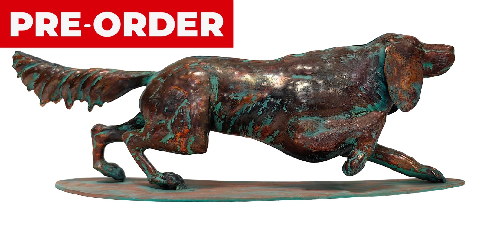 52.5cm Aged Copper/Verdigris Finish 3D Dog Statue On Heavy Metal Base