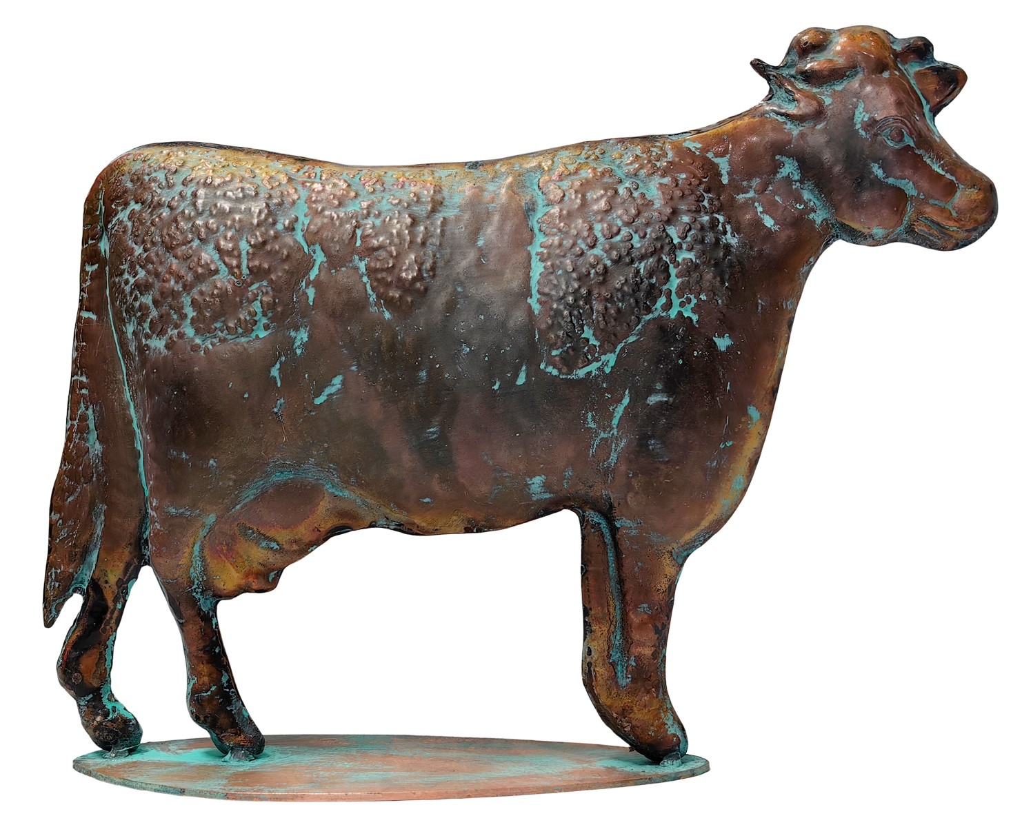 46.5cm Aged Copper/Verdigris Finish 2D Cow Statue On Heavy Metal Base