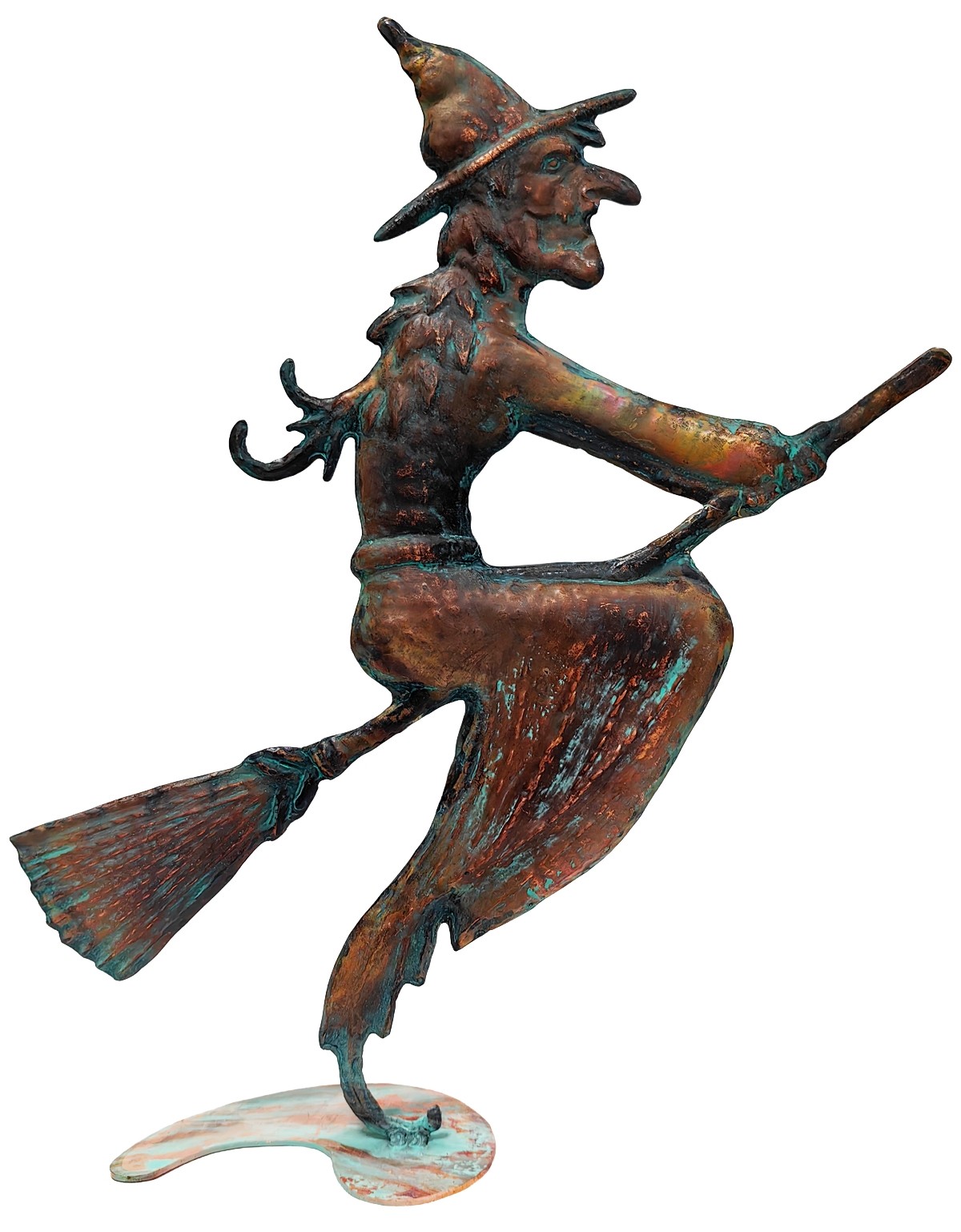 62cm Aged Copper/Verdigris Finish Witch On Heavy Metal Base