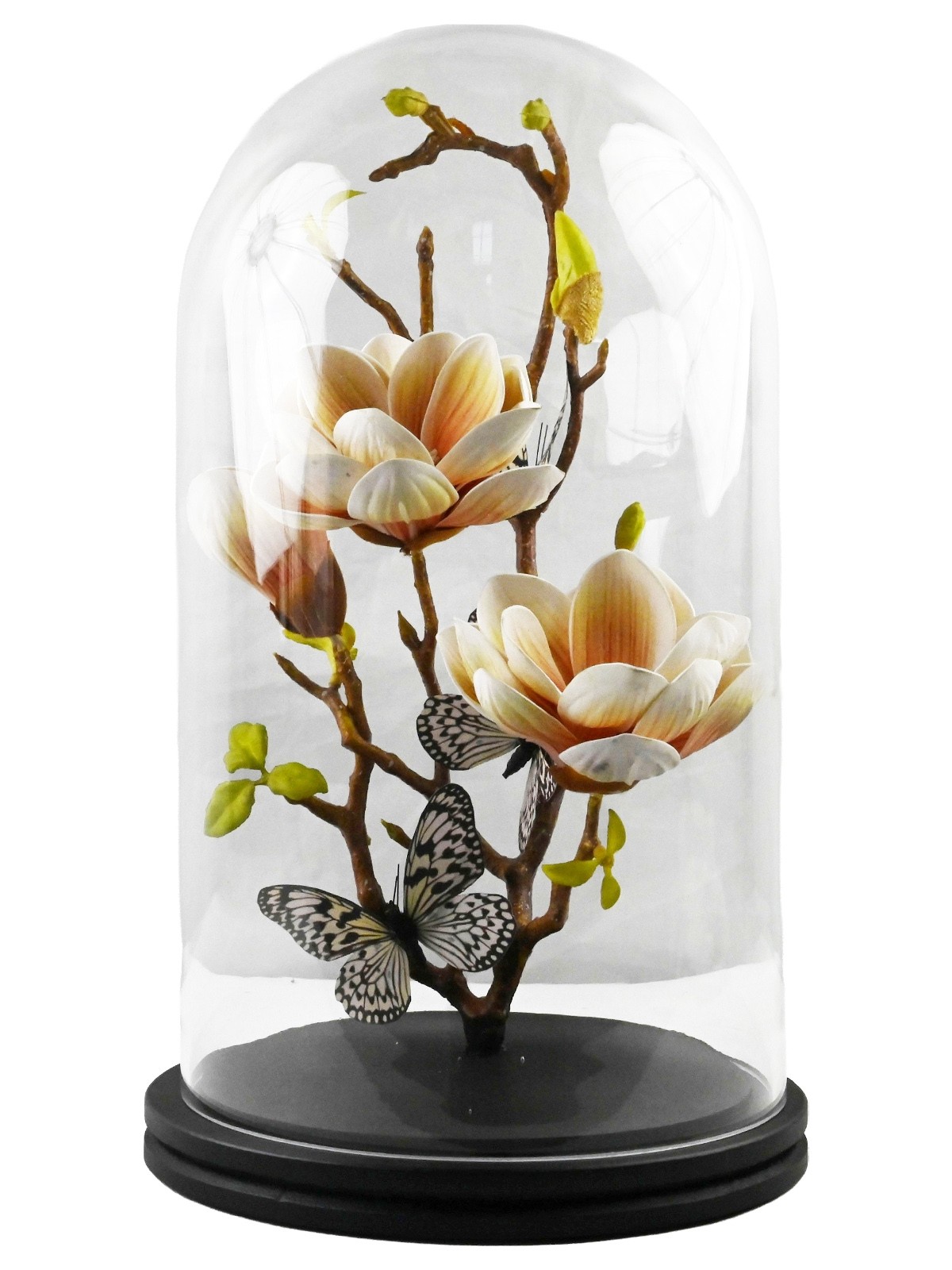 Butterflies on Orange Flowers In Glass Dome - 38 x 22cm