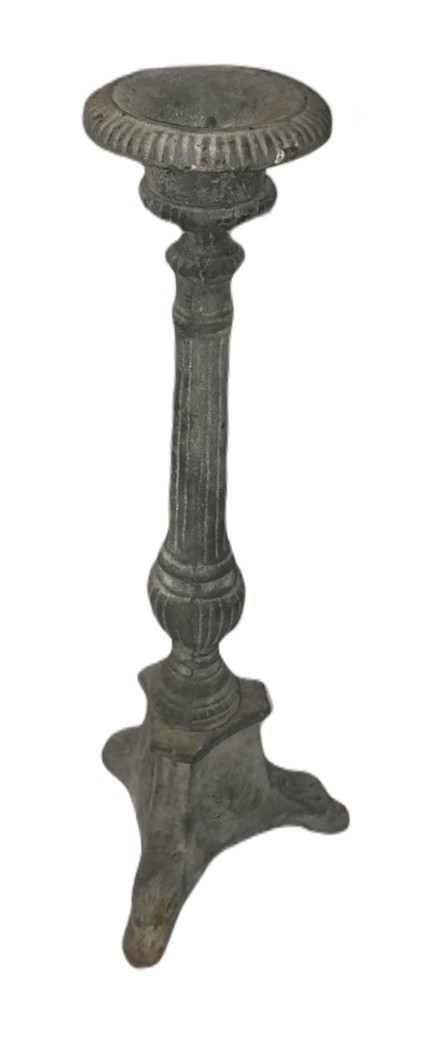 43cm Cast Iron Candlestick Aged Rusty Lead Finish