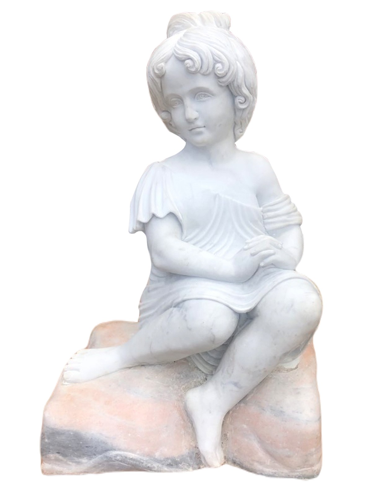 Hand Carved Marble Girl Sitting On Cushion 68cm