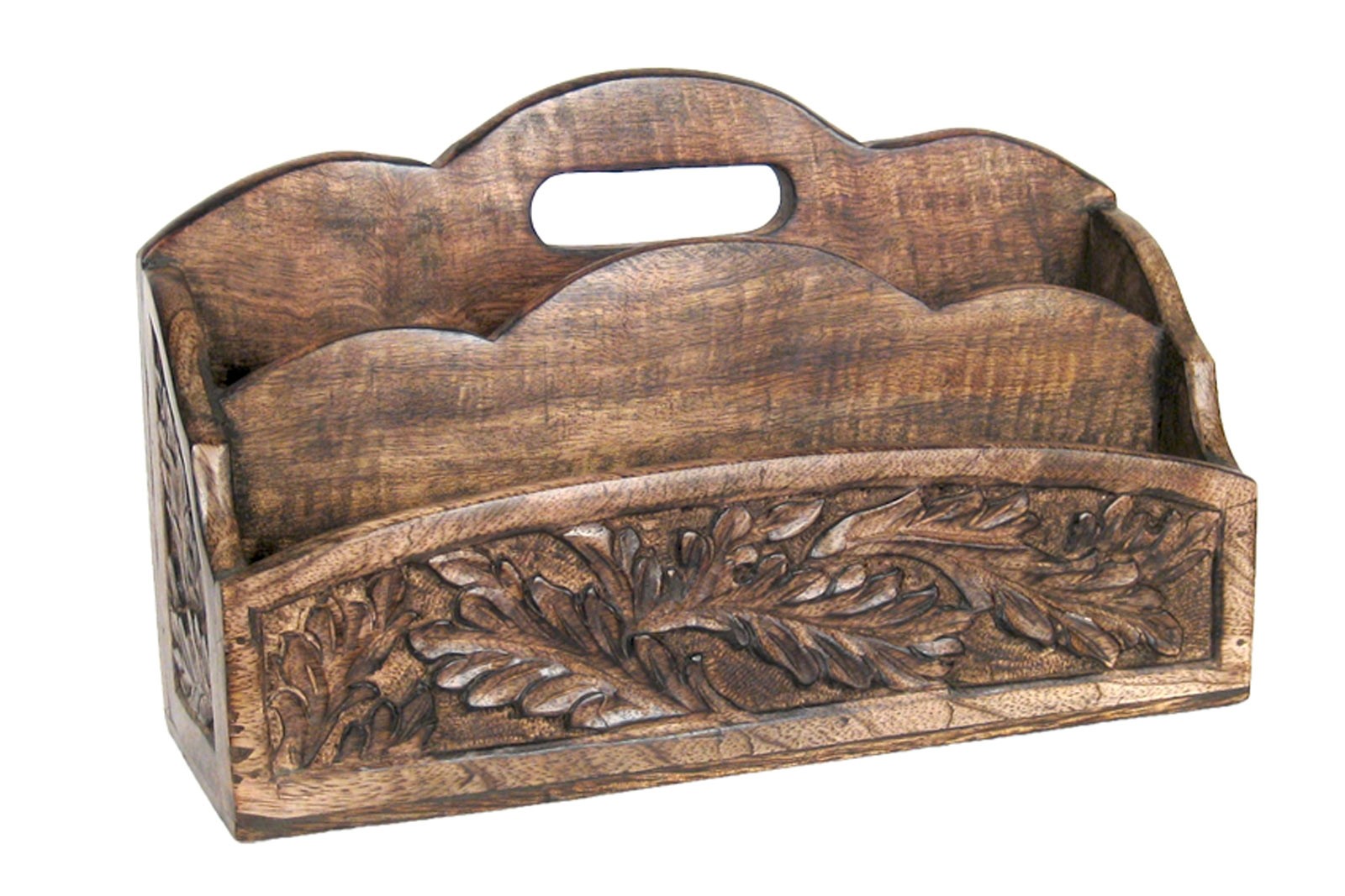 Mango Wood Leaf Design Carved Letter Rack (2 per box) 30cm