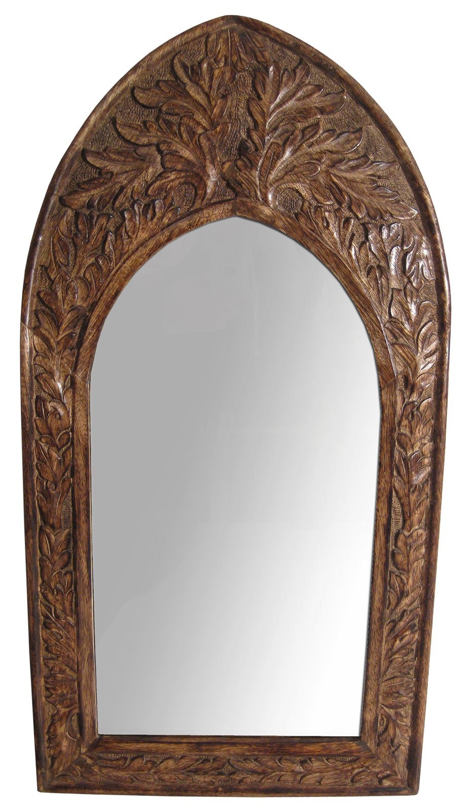 Mango Wood Gothic Mirror Leaf Design - Small 61cm