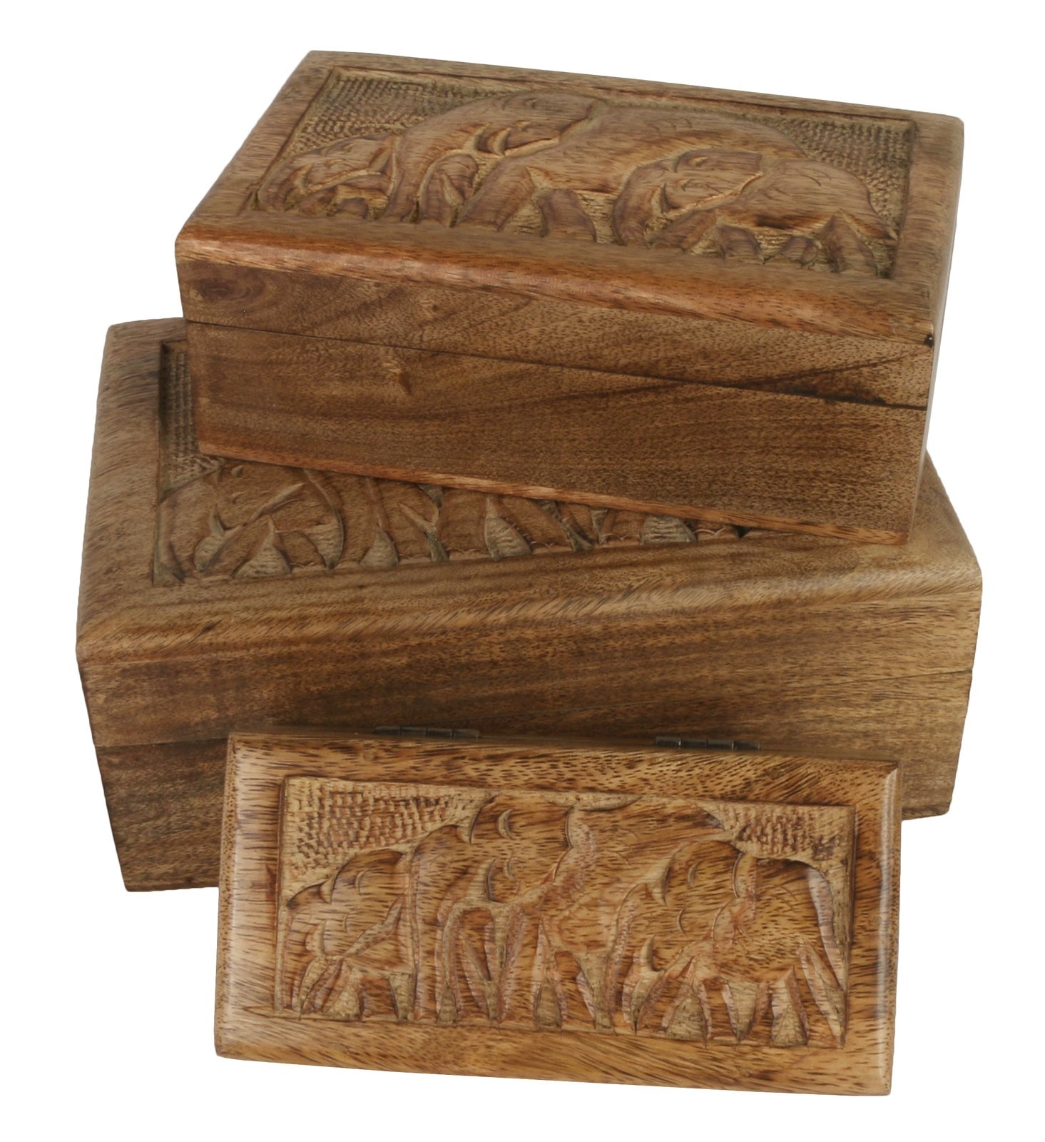 Mango Wood Elephant Design Boxes (Set of 3) 25cm