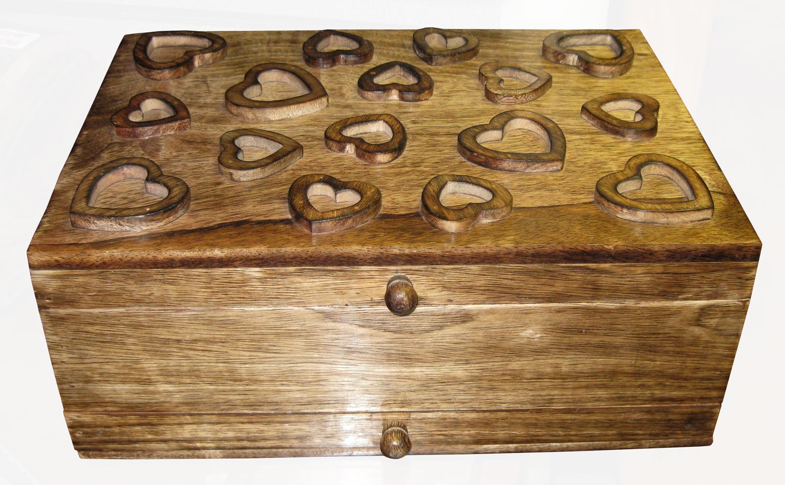 Mango Wood Heart Design Vanity Box (Mirror & Drawer) 33cm