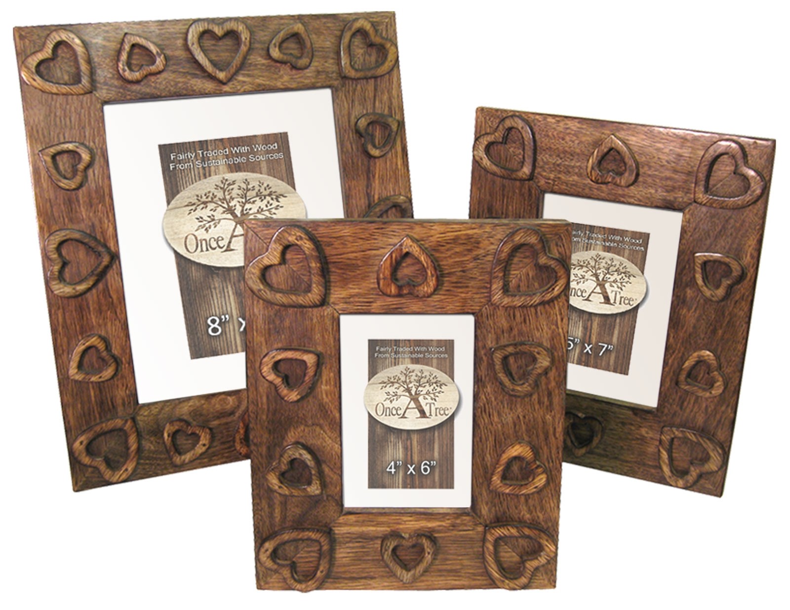 Set/3 Heart Design Photo Frames Mango Wood 36.8cm