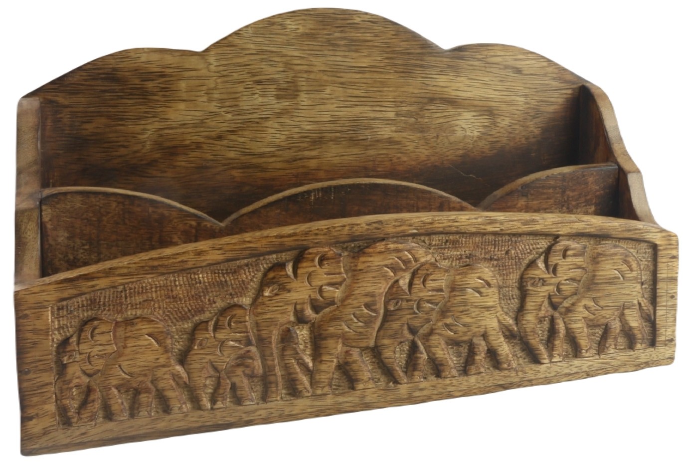 Mango Wood Elephant Design Letter Rack 30cm