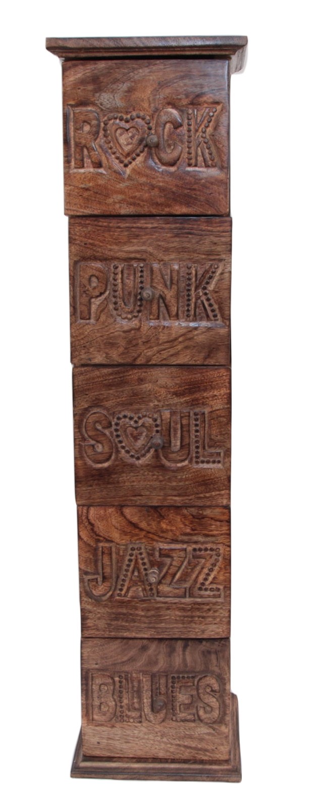 Mango Wood Music Design CD 5 Drawer Holder 84cm