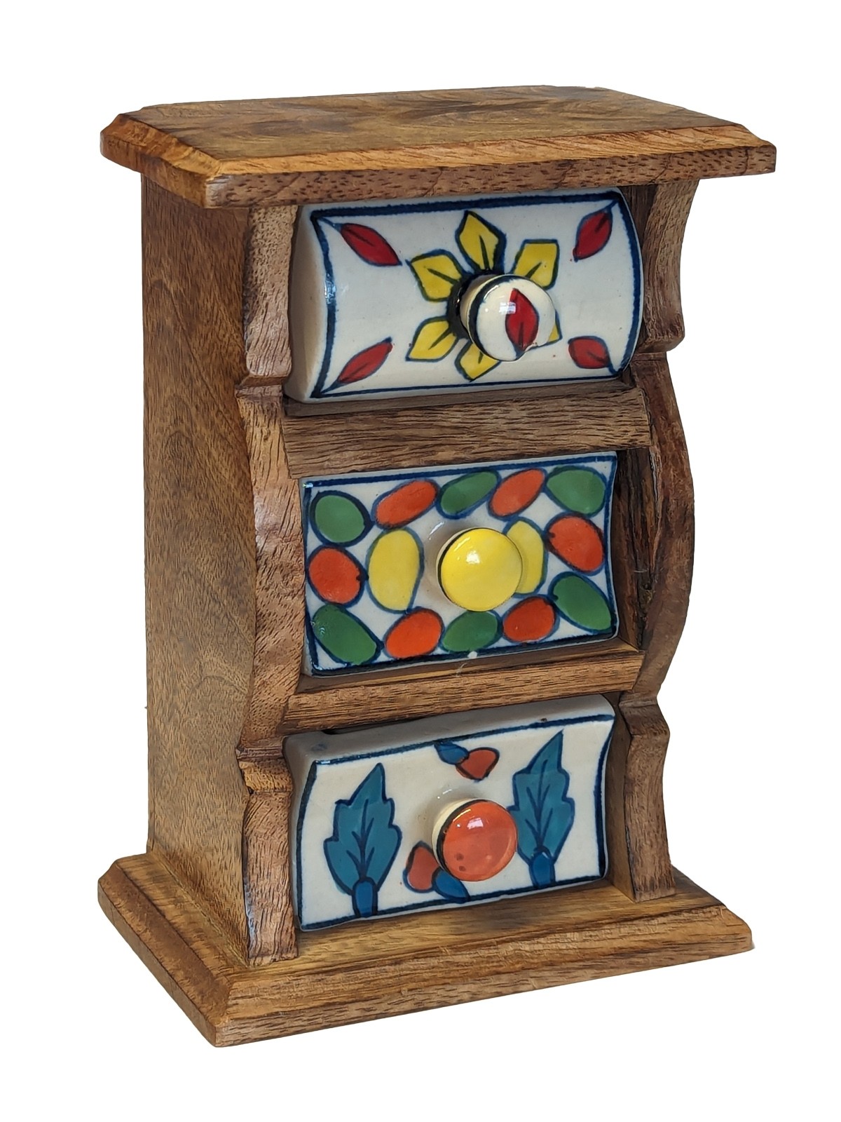 Mango Wood Ceramic 3 Drawer Almirah 18cm