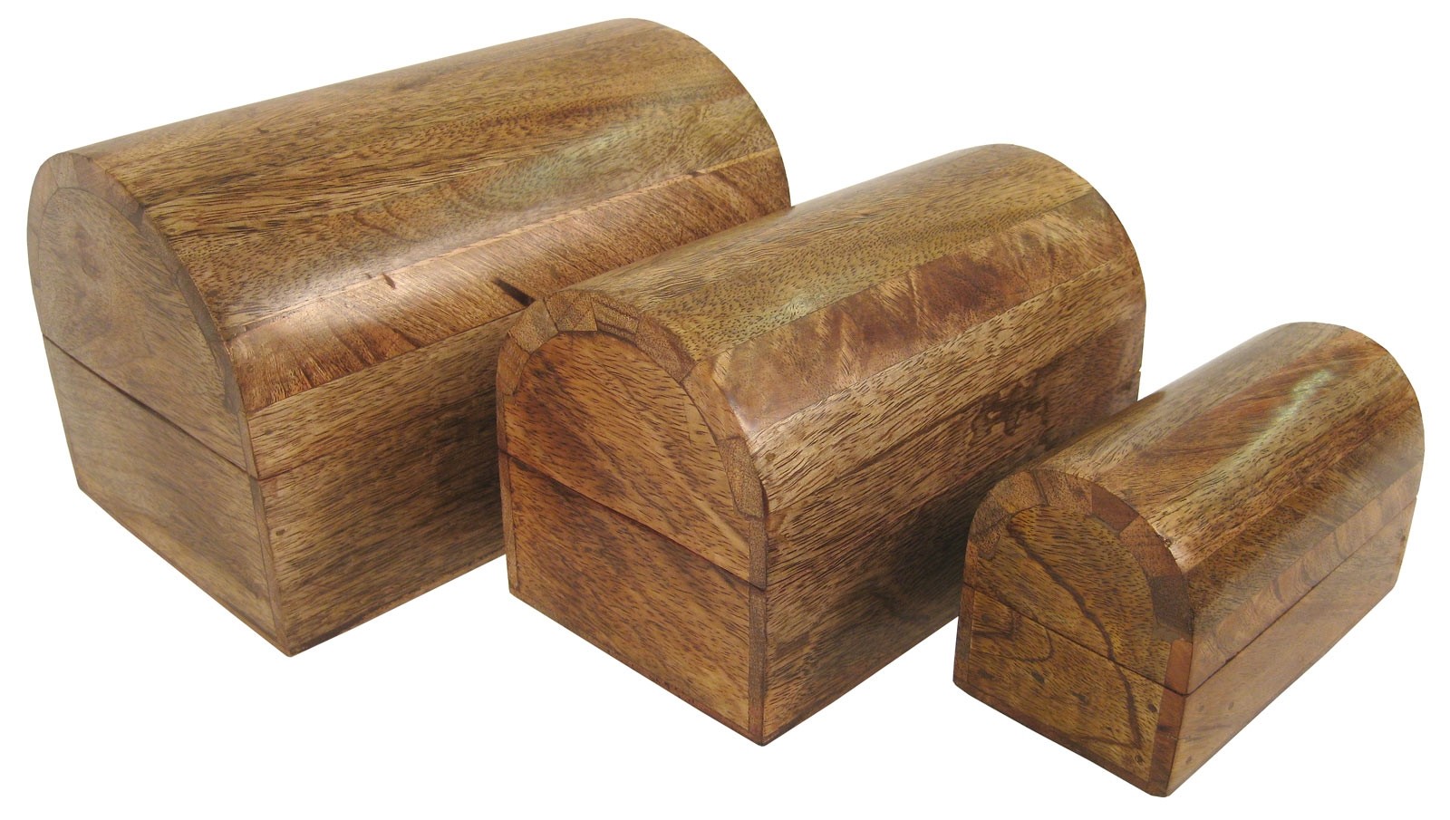 Mango Wood Set Of 3 Plain Dome Boxes 23cm