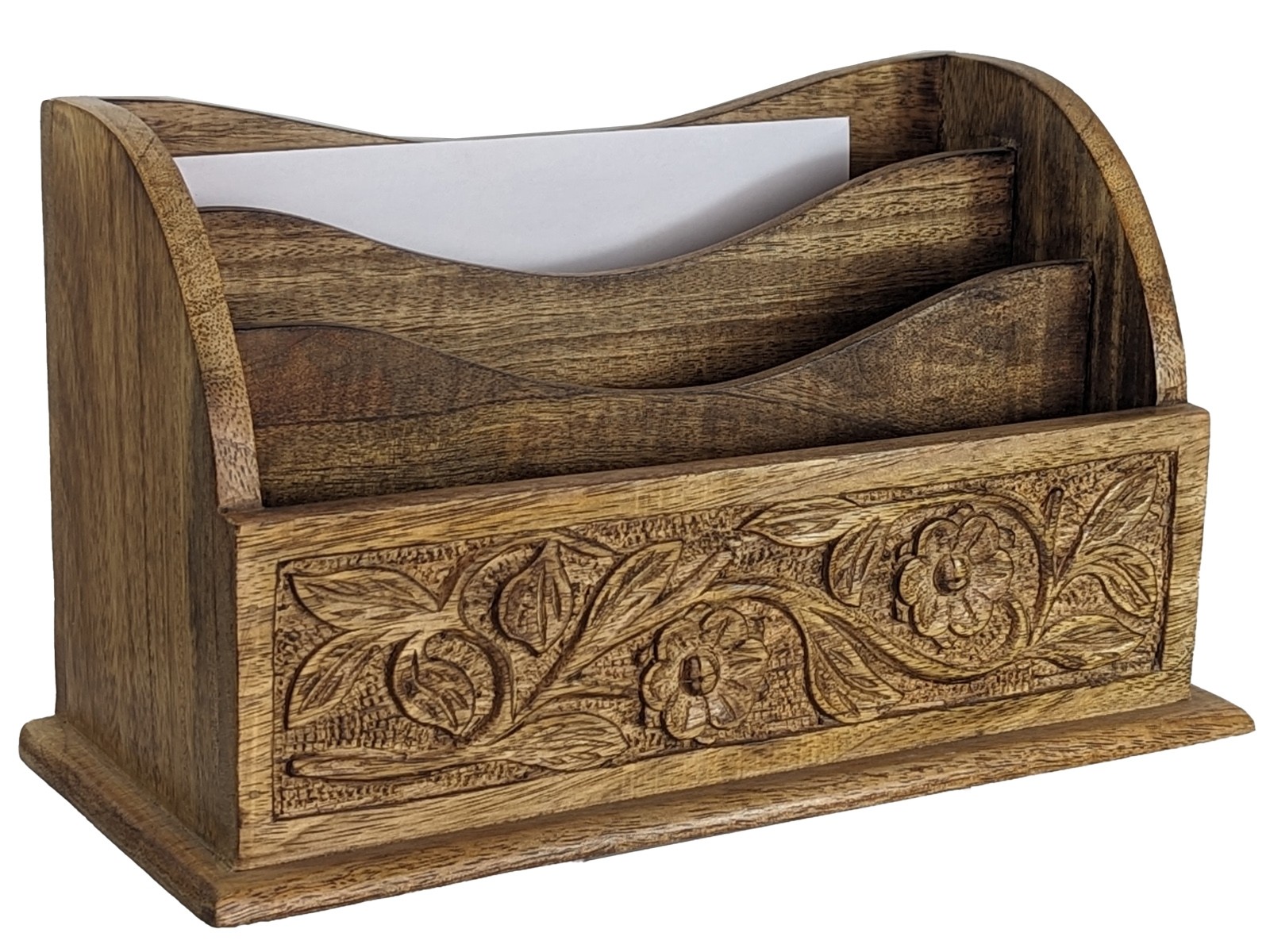 Mango Wood Flower Letter Rack 33.5cm