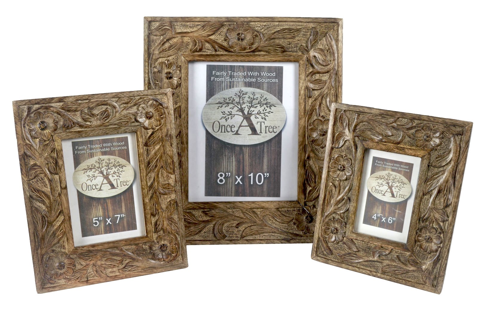 Set/3 Mango Wood Flower Photo Frames 36.8cm