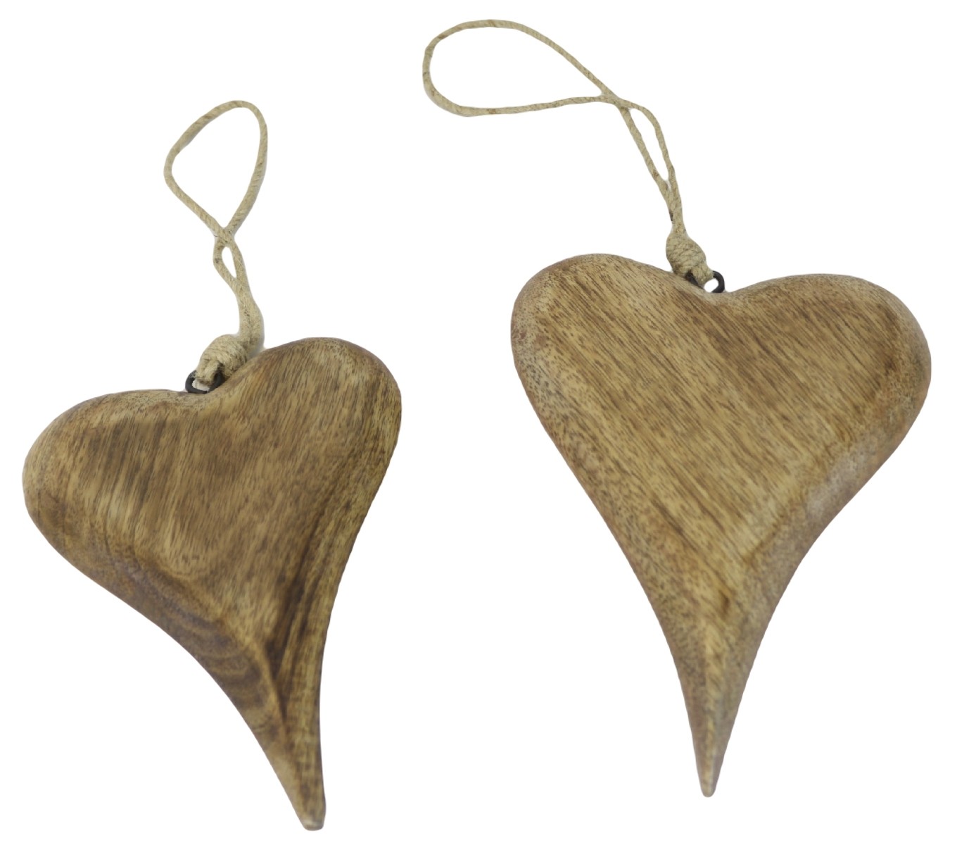 Mango Wood Set Of 2 Hanging Hearts Natural 19cm