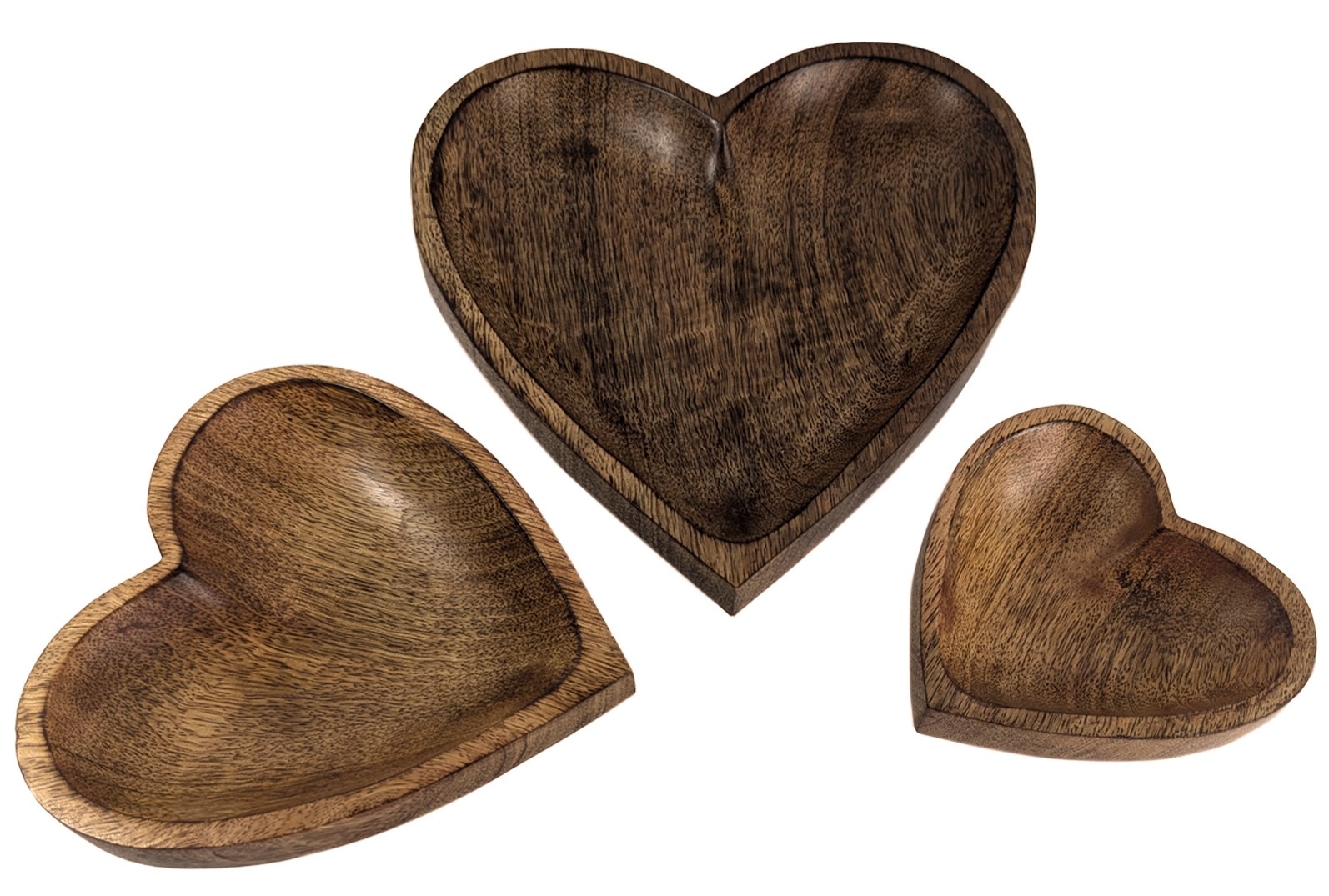 Set of 3 Mango Wood Heart Shaped Trays