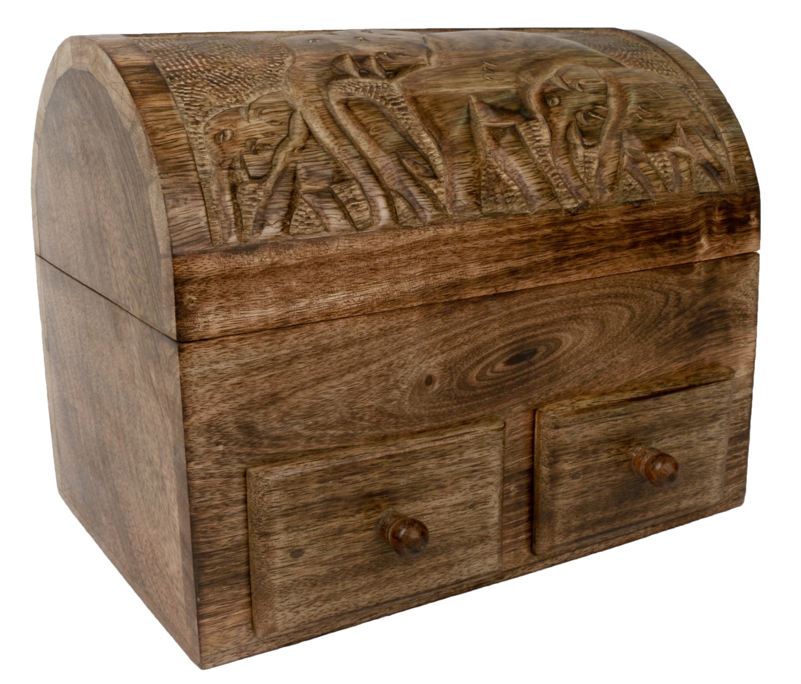 Mango Wood Elephant Dome Top Box with 2 Drawers 25.5cm