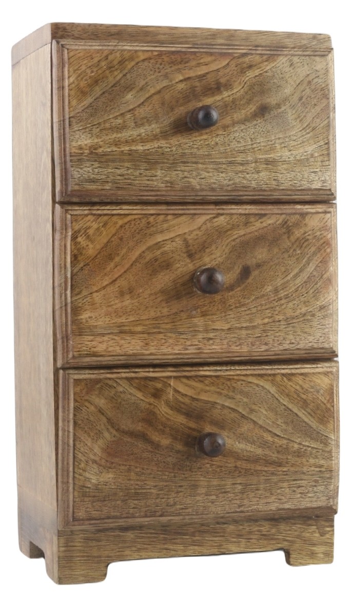 Mango Wood 3 Drawer Plain Chest - 28.5cm
