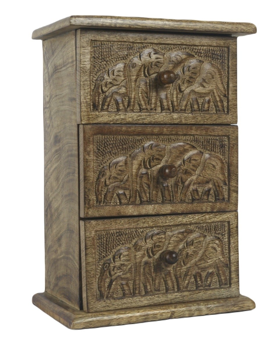 Mango Wood 3 Drawer Elephant Chest 28cm