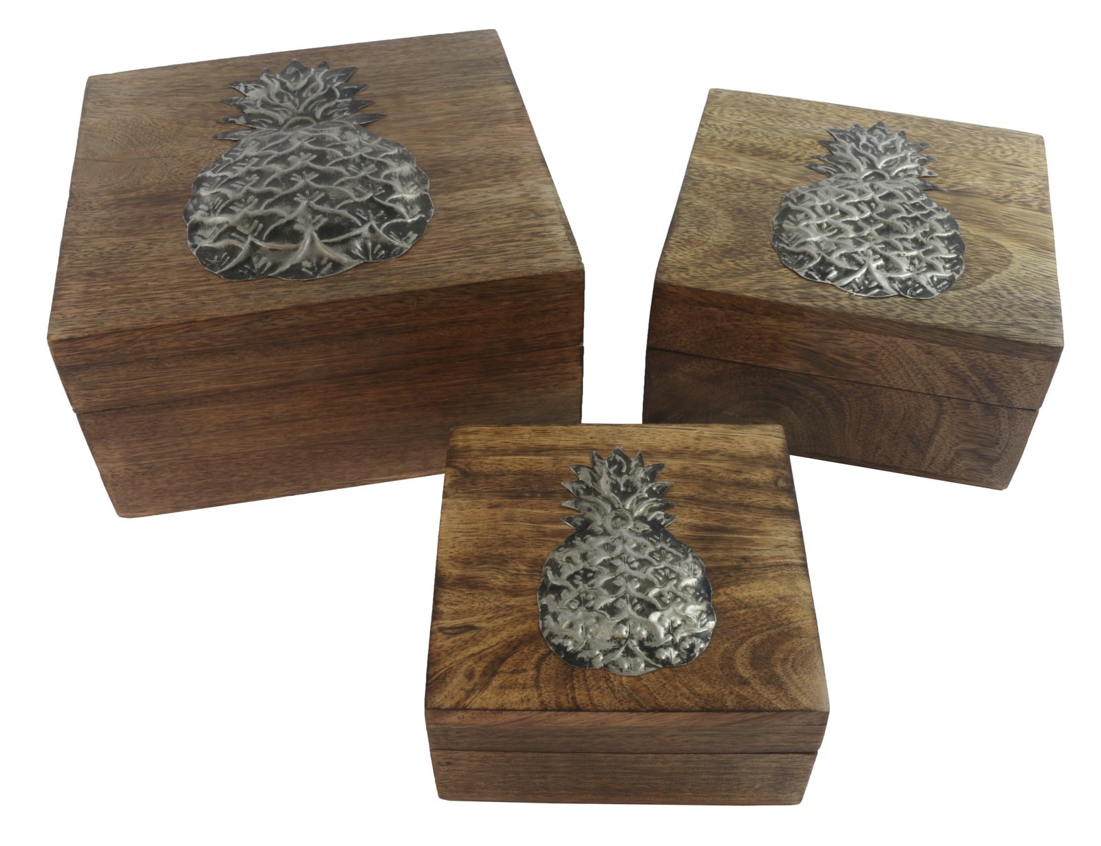 Mango Wood Pineapple Overlay Design Set/3 Boxes 20.5cm