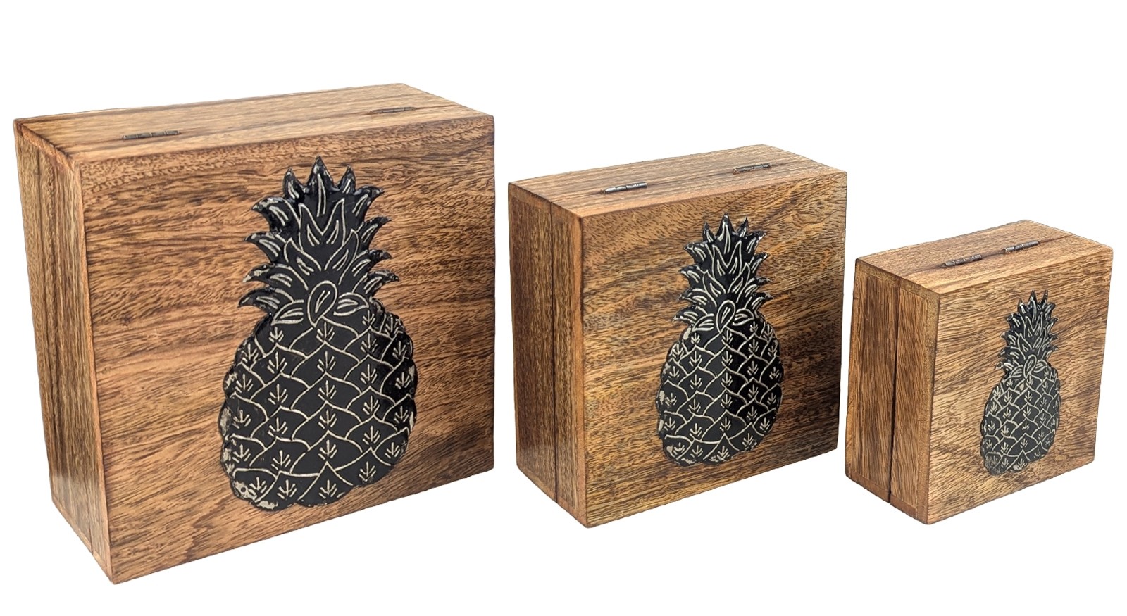 Mango Wood Pineapple Overlay Design Set/3 Boxes 20.5cm