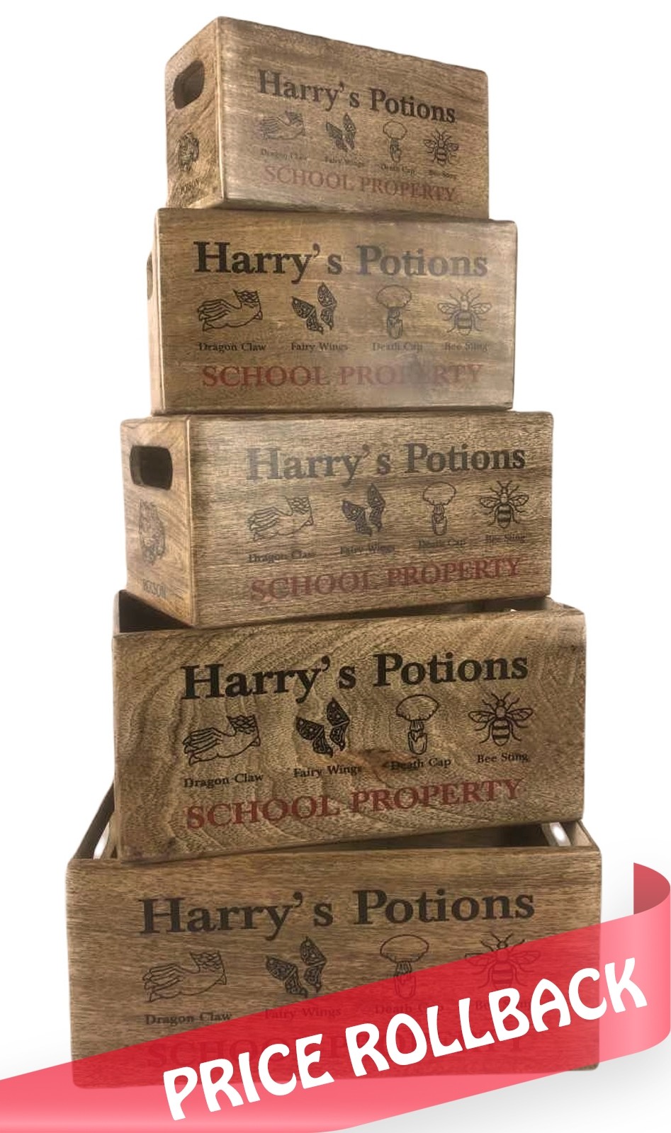Set of 5 Mango Wood Harry's Crates 34cm