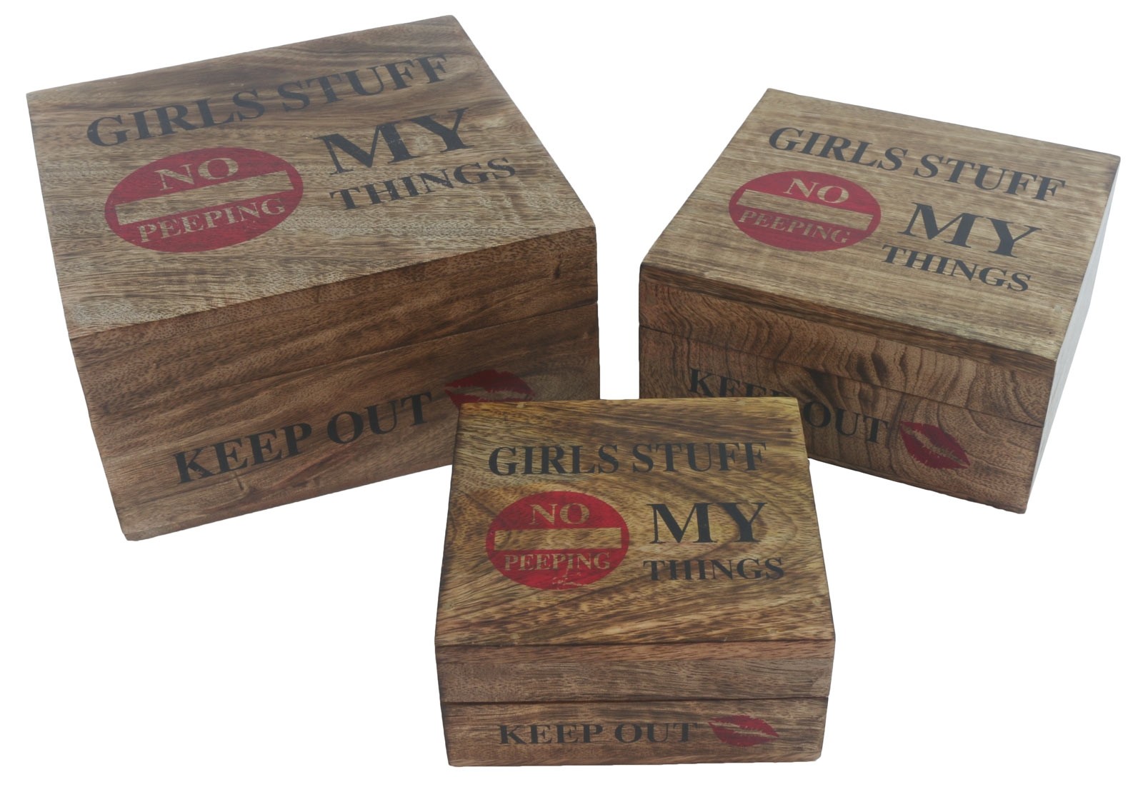 Set/3 Mango Wood Girl Stuff Boxes 20.5cm