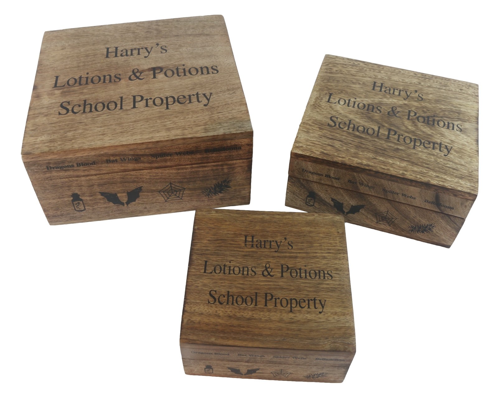 Set/3 Mango Wood Harry Boxes 20.5cm