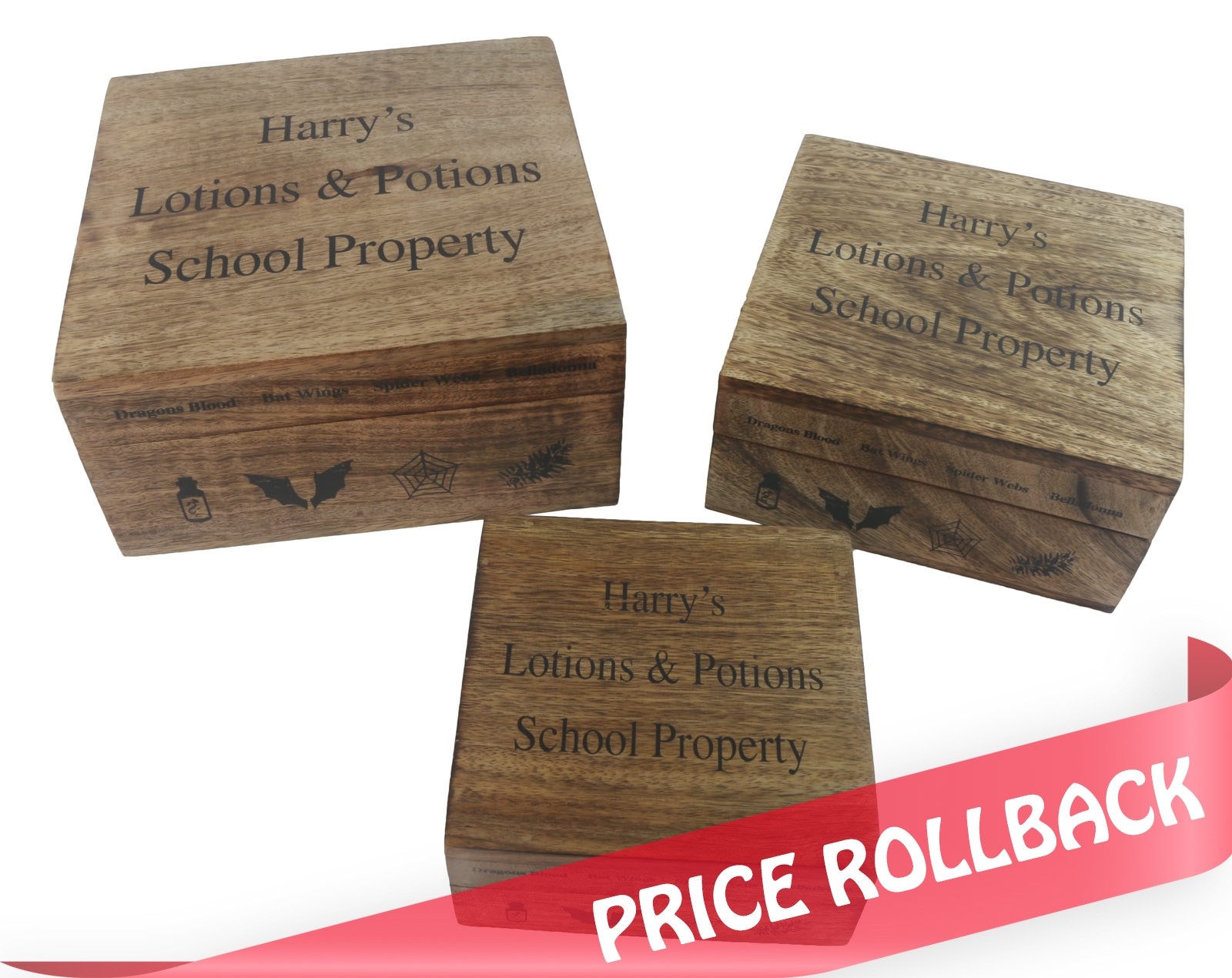 Set/3 Mango Wood Harry Boxes 20.5cm