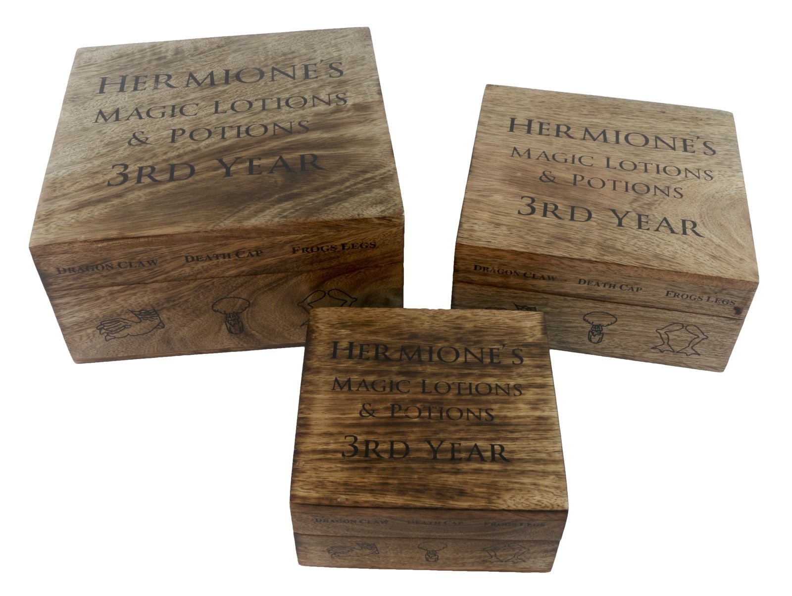 Set/3 Mango Wood Hermione Boxes 20.5cm