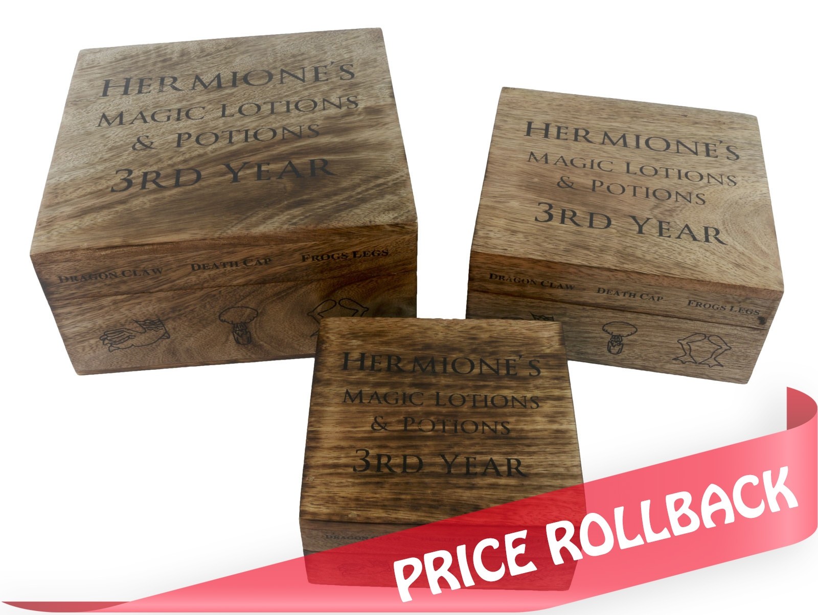 Set/3 Mango Wood Hermione Boxes 20.5cm