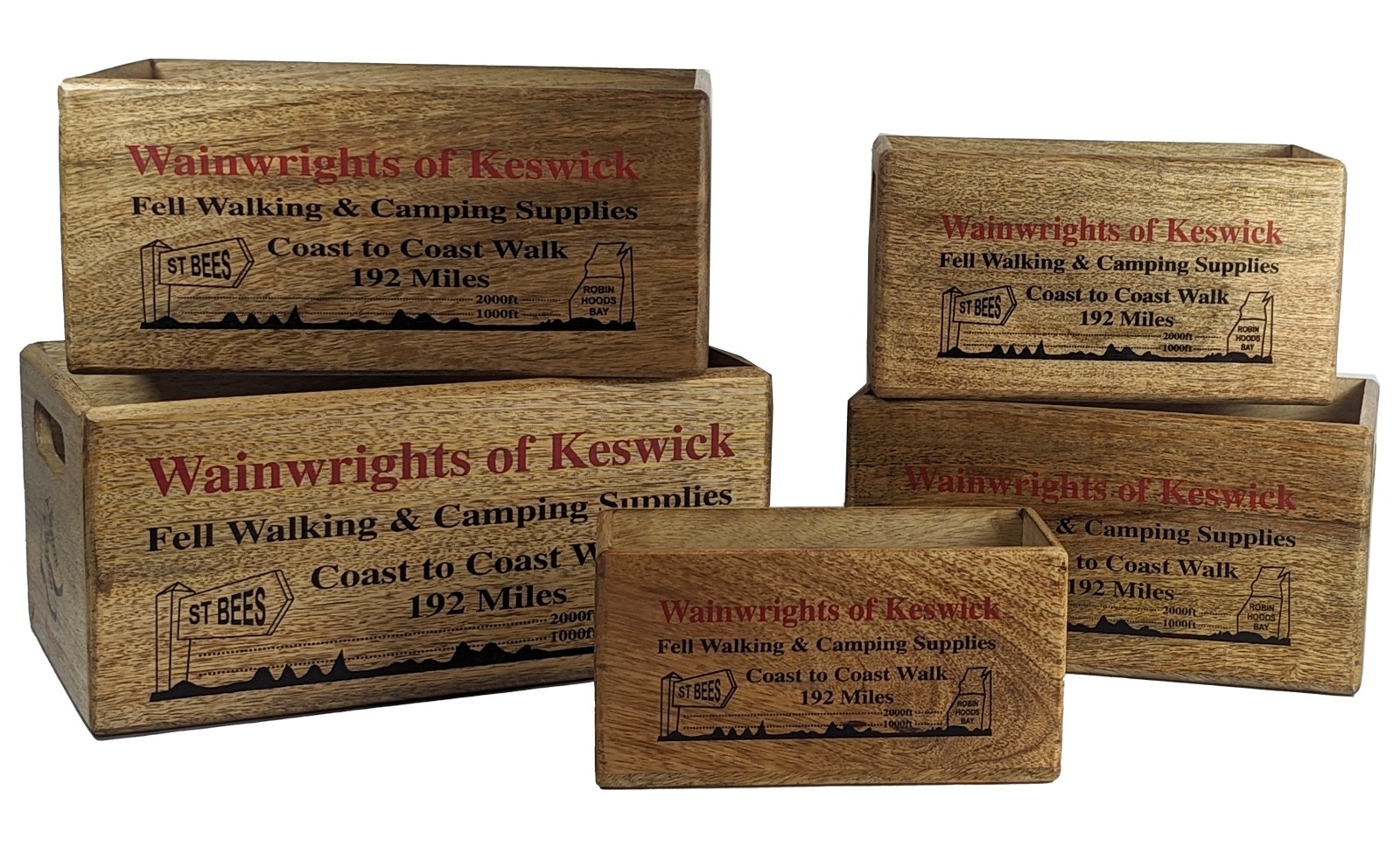 Set of 5 Mango Wood Wainwrights of Keswick Crates 34cm