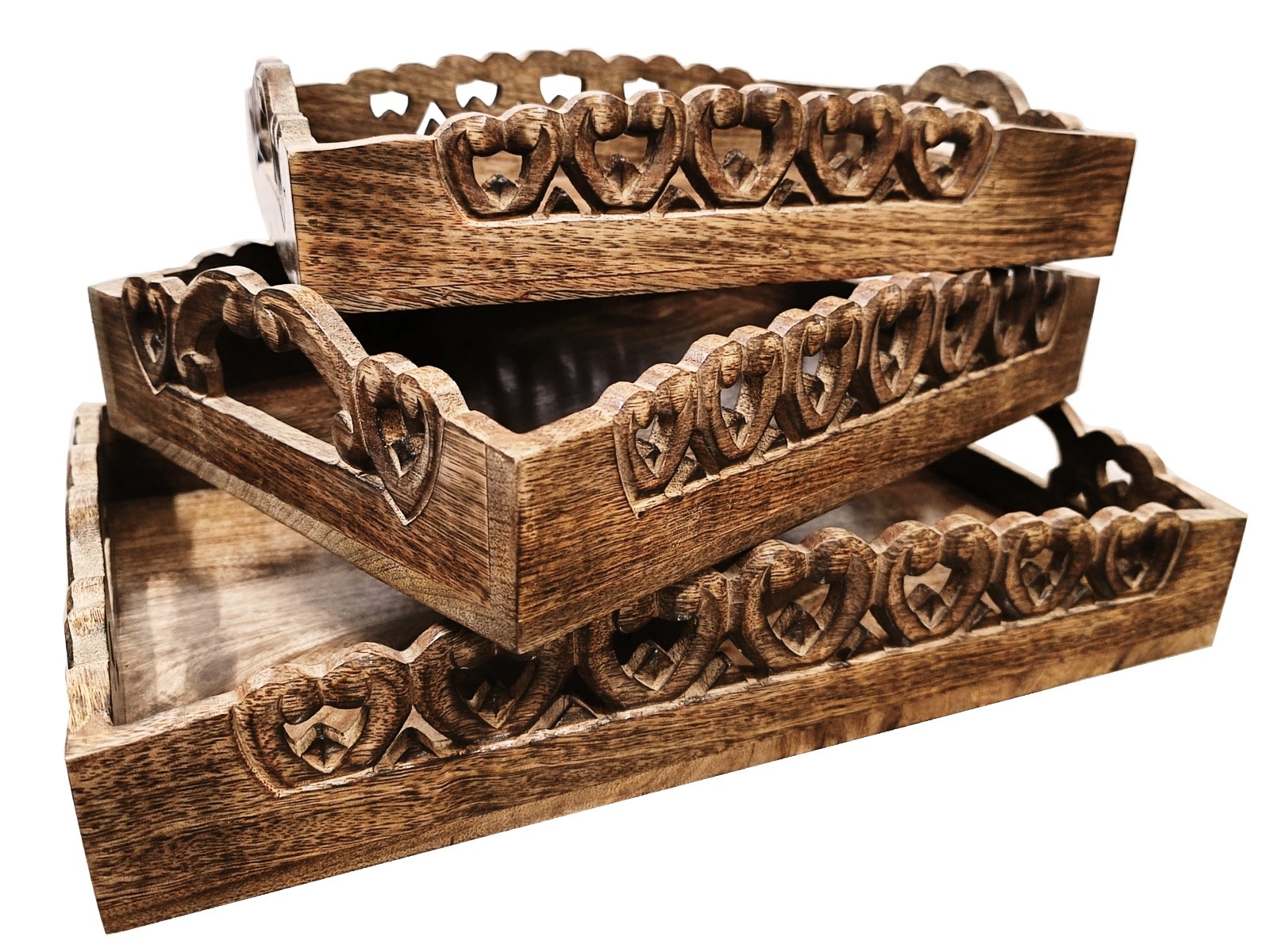 Set of 3 Trays - Cutwork Heart Burnt 46cm