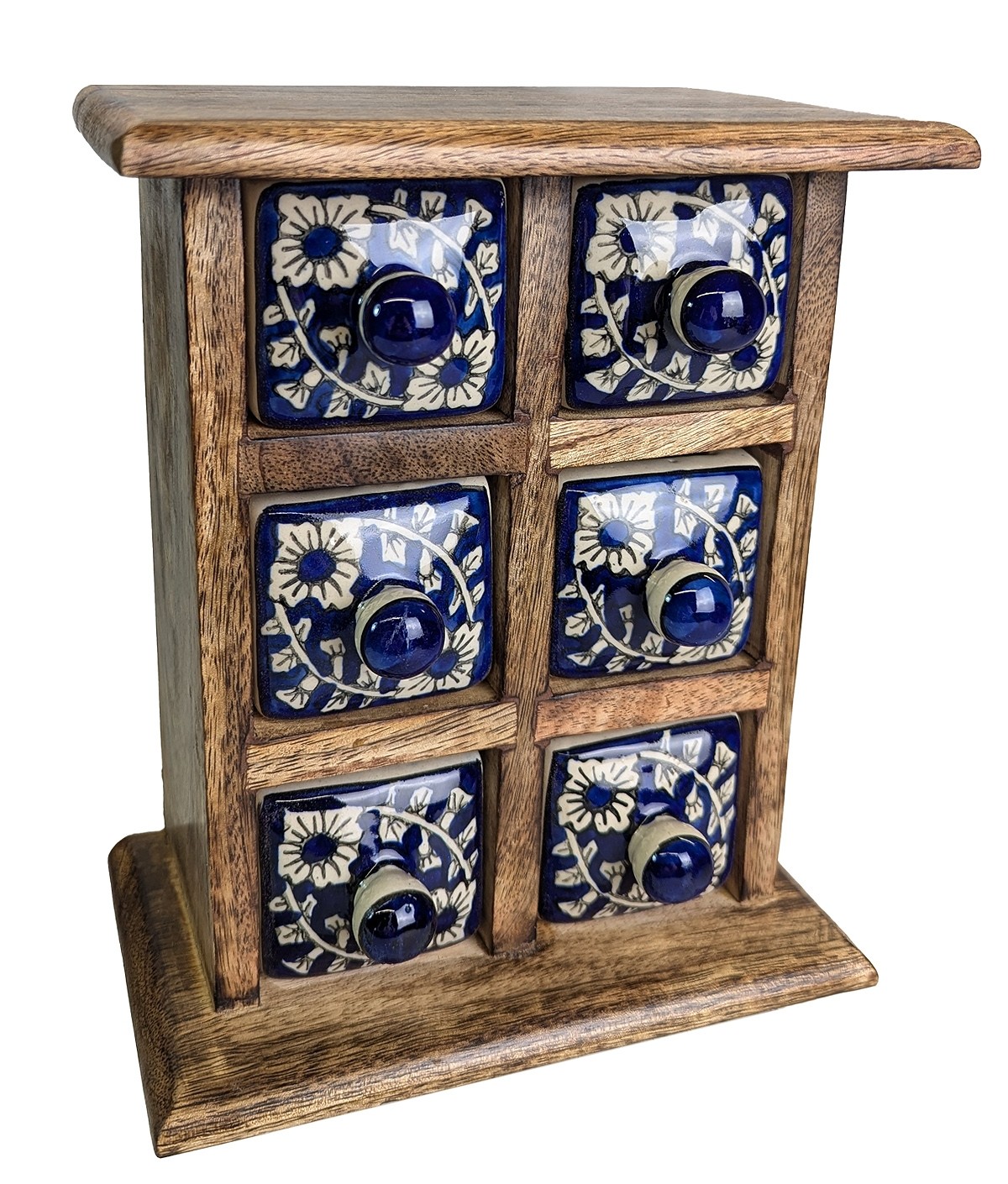 Ceramic 6 Drawer Almirah Mango Wood - Dark Blue - 20.5cm