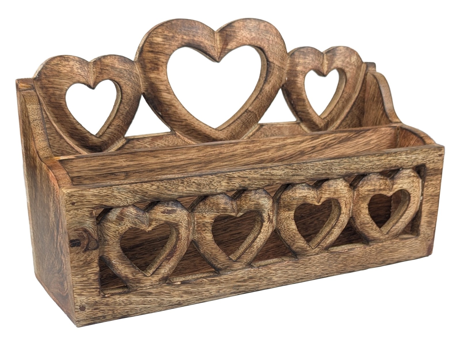 Mango Wood Cutwork Heart Letter Rack (2 Per Box) 30cm