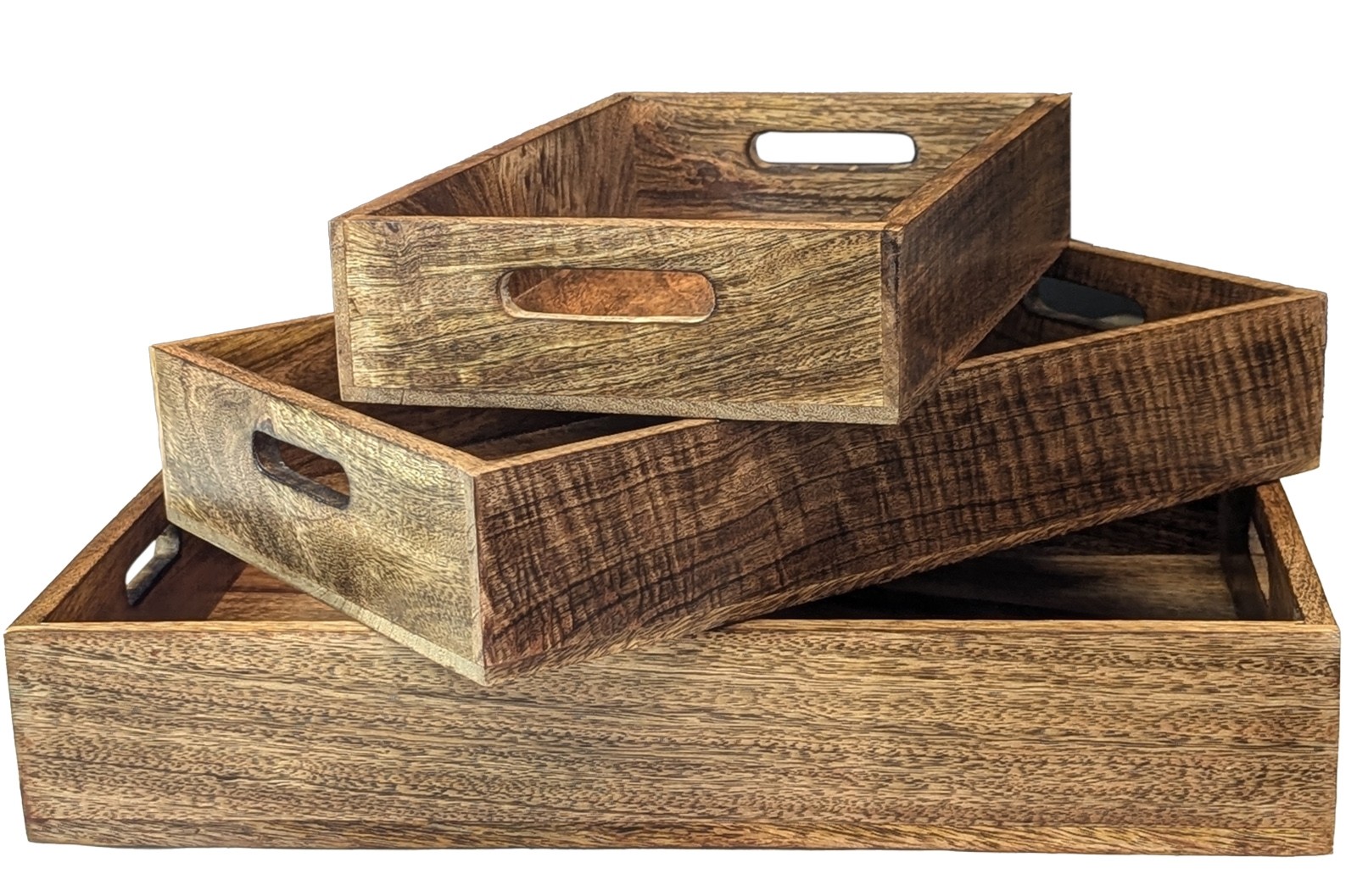 Set of 3 Trays - Plain - Burnt Finish - 45.7cm