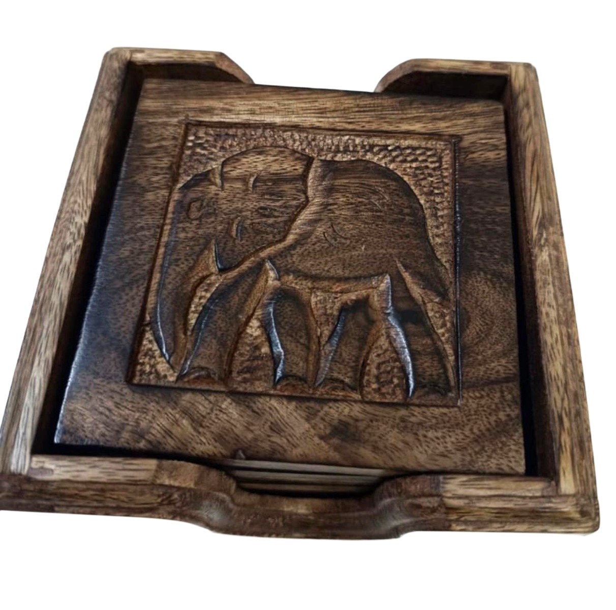 Set of 6 Wooden Elephant Coasters - 13cm