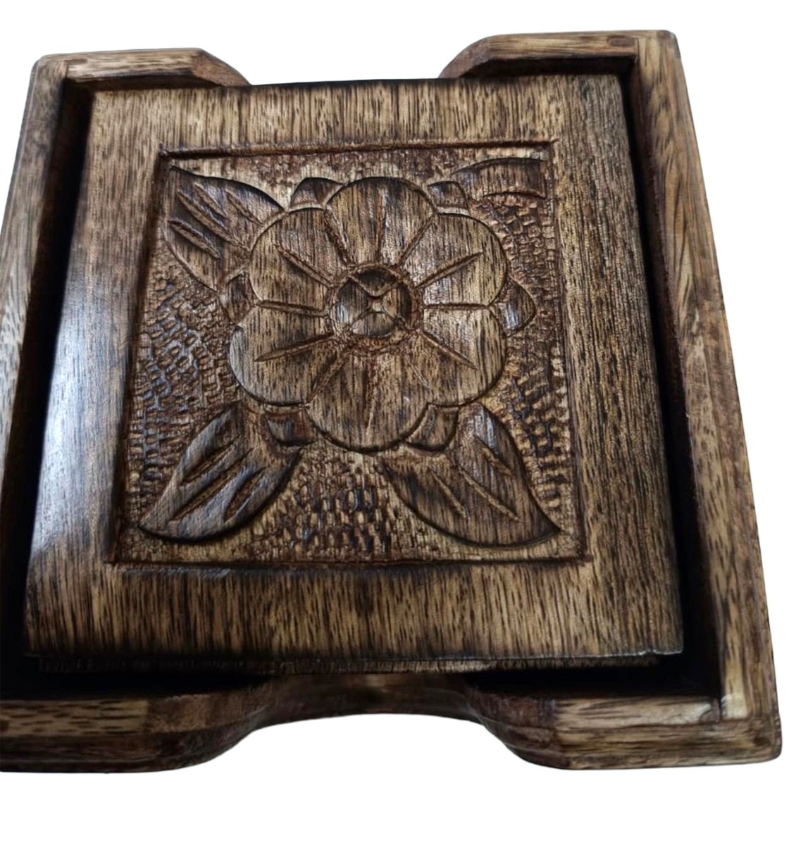 Set of 6 Wooden Flower Coasters - 13cm