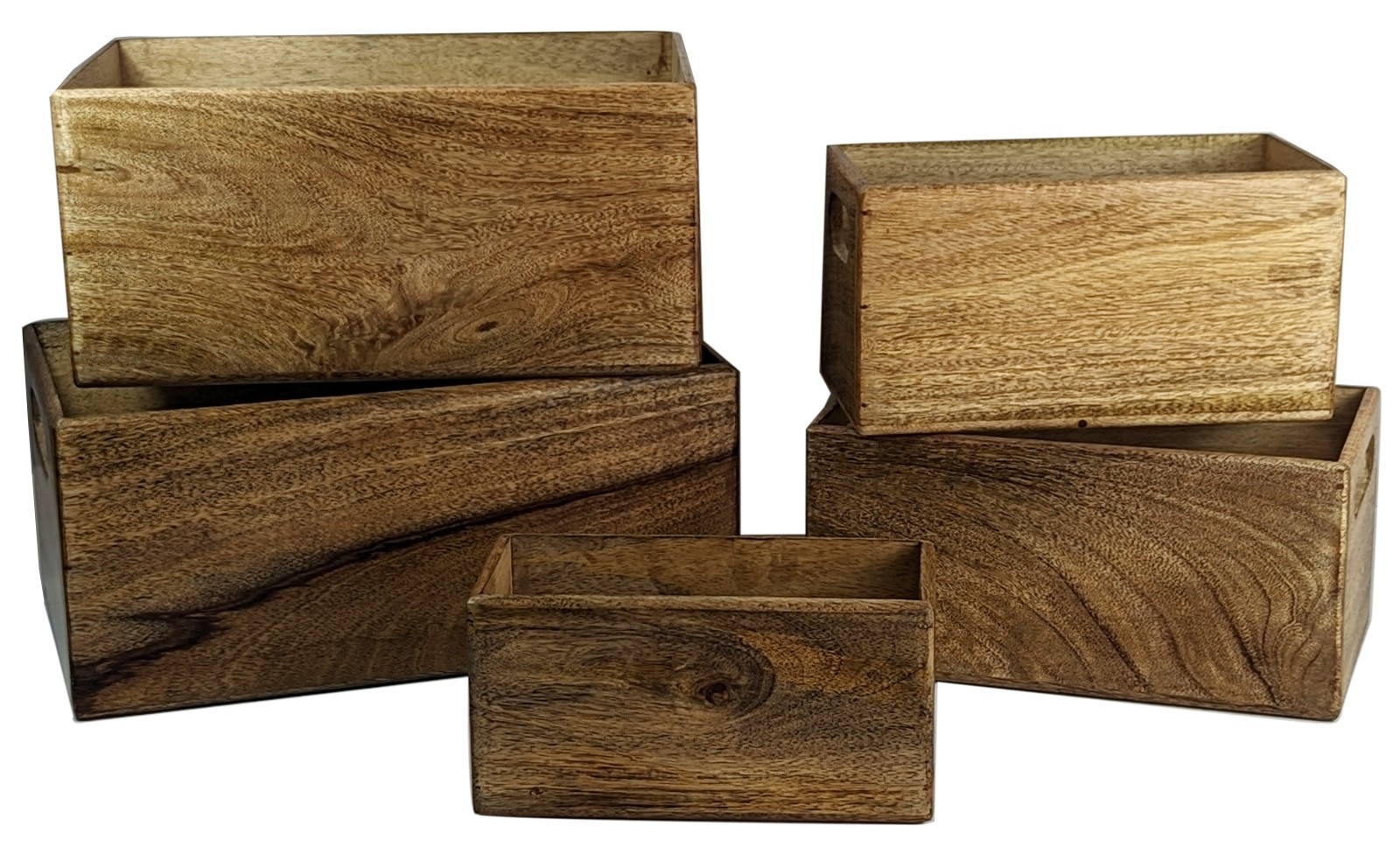 Set of 5 Mango Wood Plain Crates 34cm