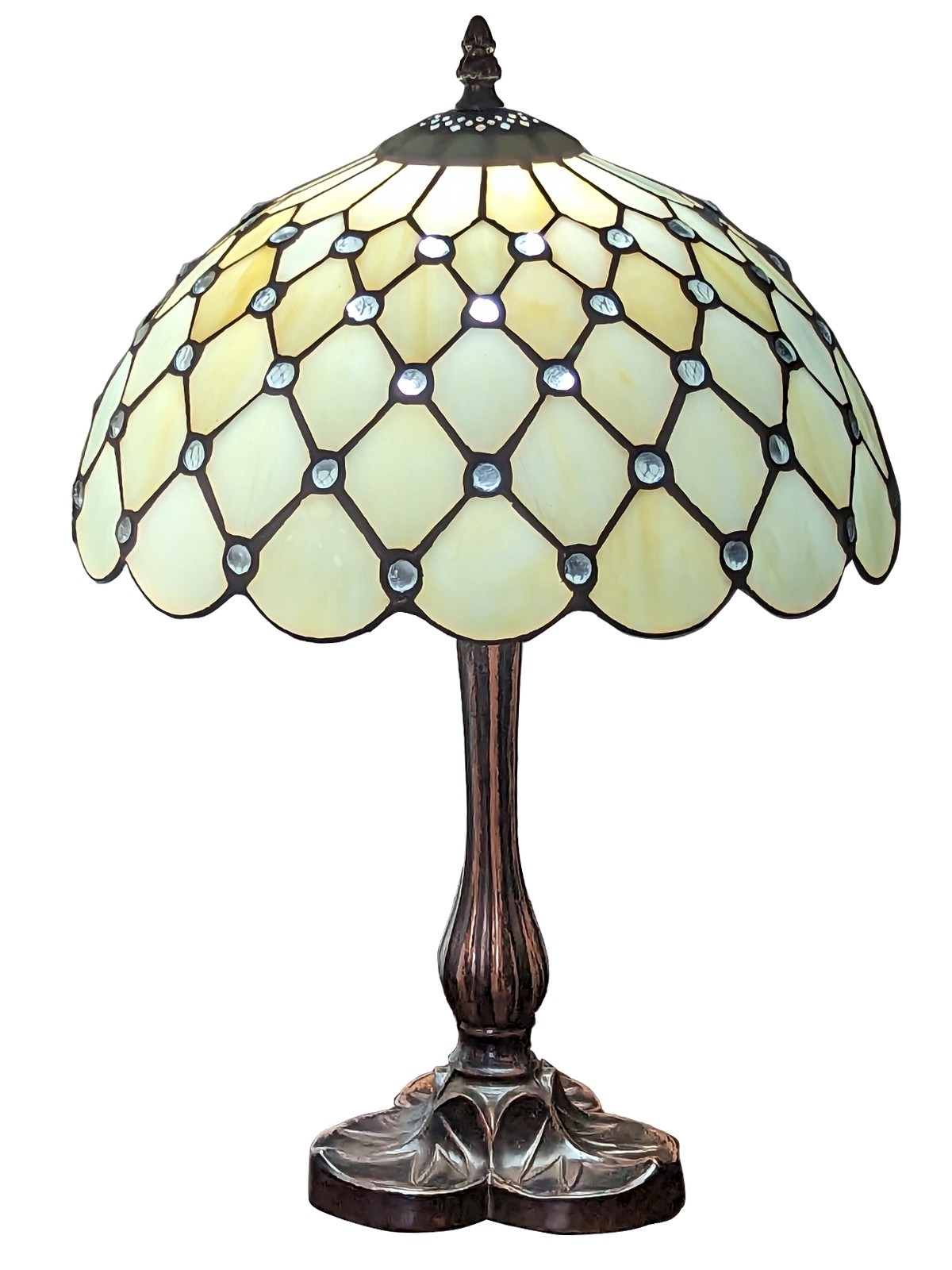 Cream Jewelled Tiffany Table Lamp (Medium) 43cm