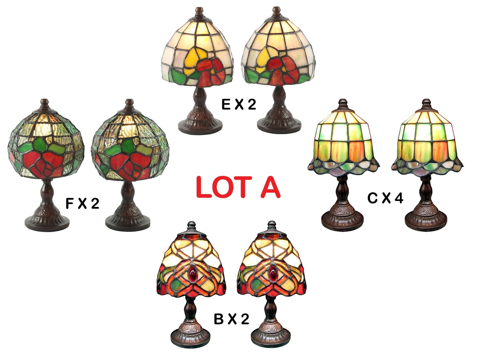 Set of 10 Mini Lamps - Assorted - 22cm High