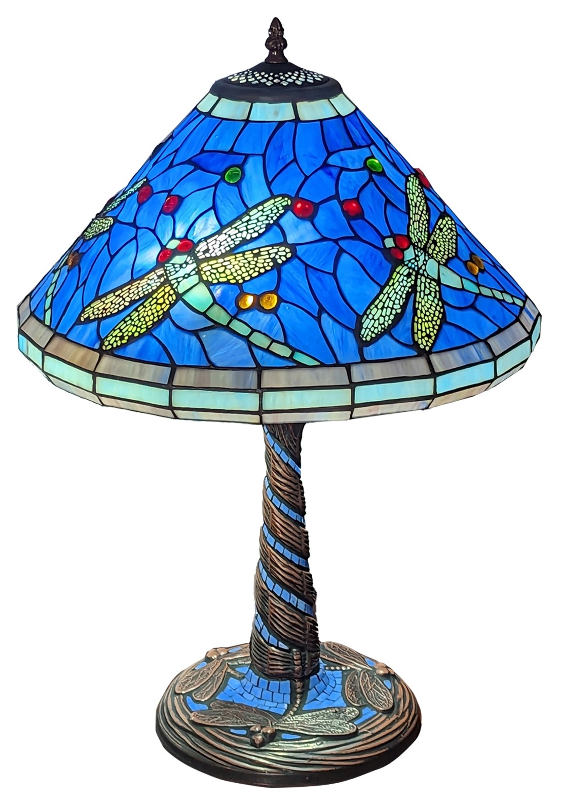 Blue Dragonfly Tiffany Shade On Mozaic Base Table Lamp  58cm