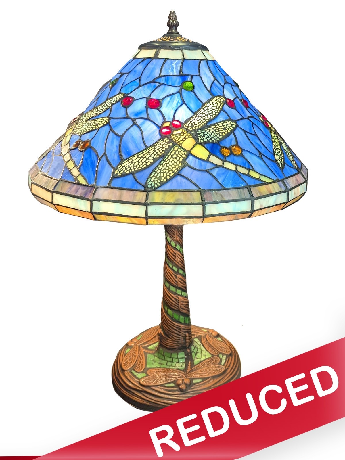 Blue Dragonfly Tiffany Shade On Mosaic Base Table Lamp 58cm