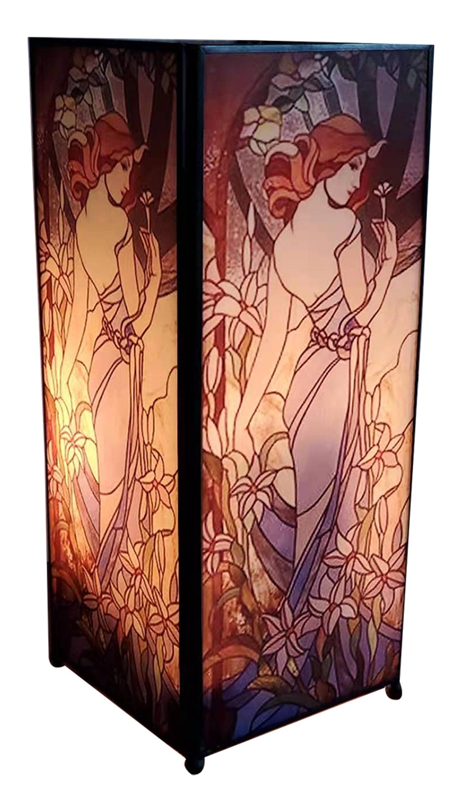 Art Nouveau Flower Lady Square Lamp Screen Printed - 27cm