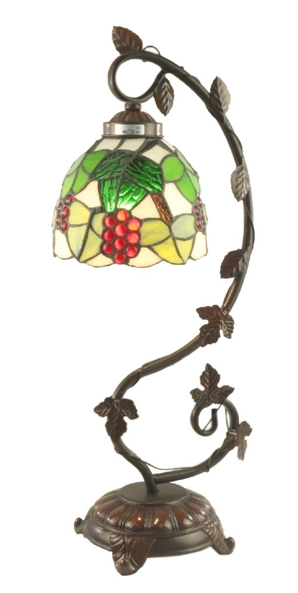 Grape Tiffany Lamp On Vine Leaf Base 54cm With 15cm Shade Dia