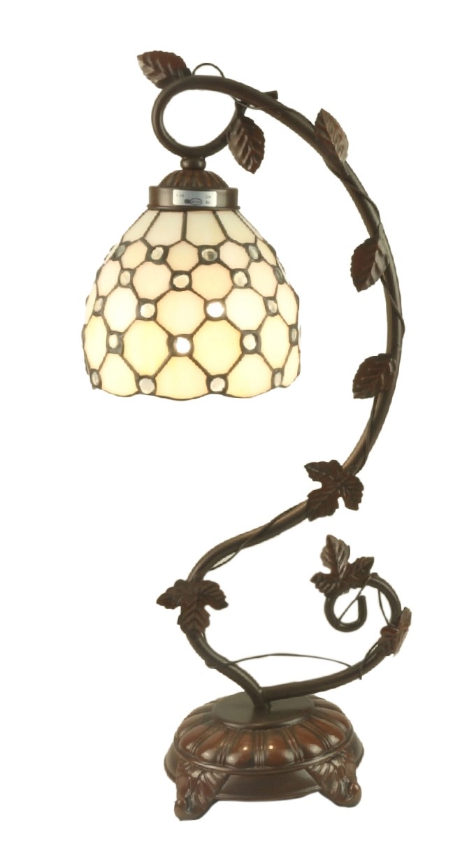 Pearl Design Tiffany Lamp On Vine Leaf Base 54cm With 15cm Shade Dia